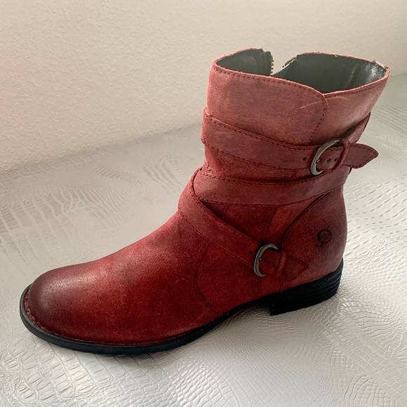 Born Leather Distressed Burgundy Strappy Boots Size 9M - Picture 1 of 9